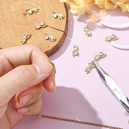 Miniatura 4 de KitBeads 5 dijes de oso de circonita cúbica chapados en oro de 18 quilates, lindos dijes de animales colgantes para hacer pulseras de joyería
