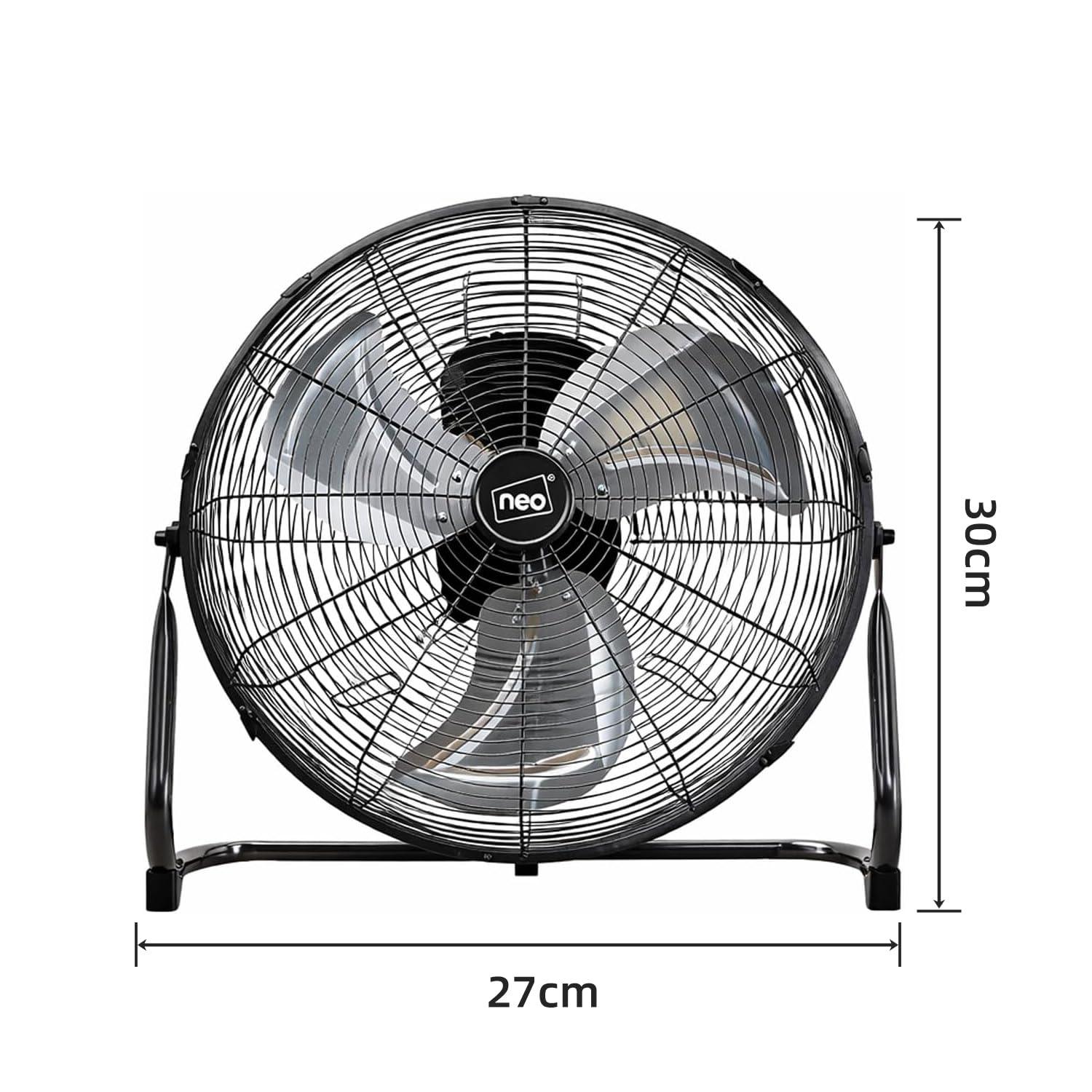 Ventilador de gimnasio industrial silencioso de acero cromado de alta velocidad de 3 velocidades, cabezal ajustable, cable de 1,8 m, motor de cobre, color negro