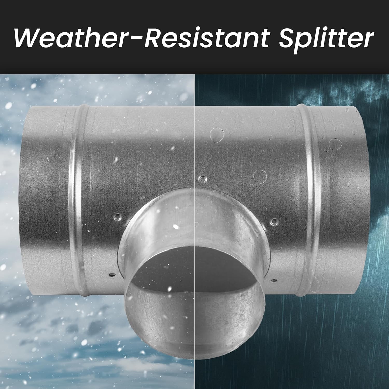 6" Inch T-Shape Ducting Splitter - 90 Degree Galvanized Steel 3-Way Dust Collection Fitting - Branches for Exhaust Fan - Ducting Adapter - Duct Hose Connector