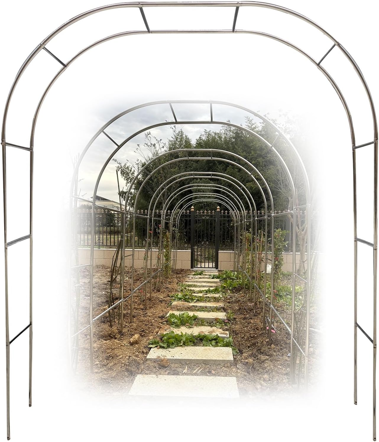 Heavy Duty Stainless Steel Garden Arch - 240cm Weatherproof Trellis for Climbing Plants, Roses & Vegetables - Durable Indoor/Outdoor Archway Decor, Strong Support