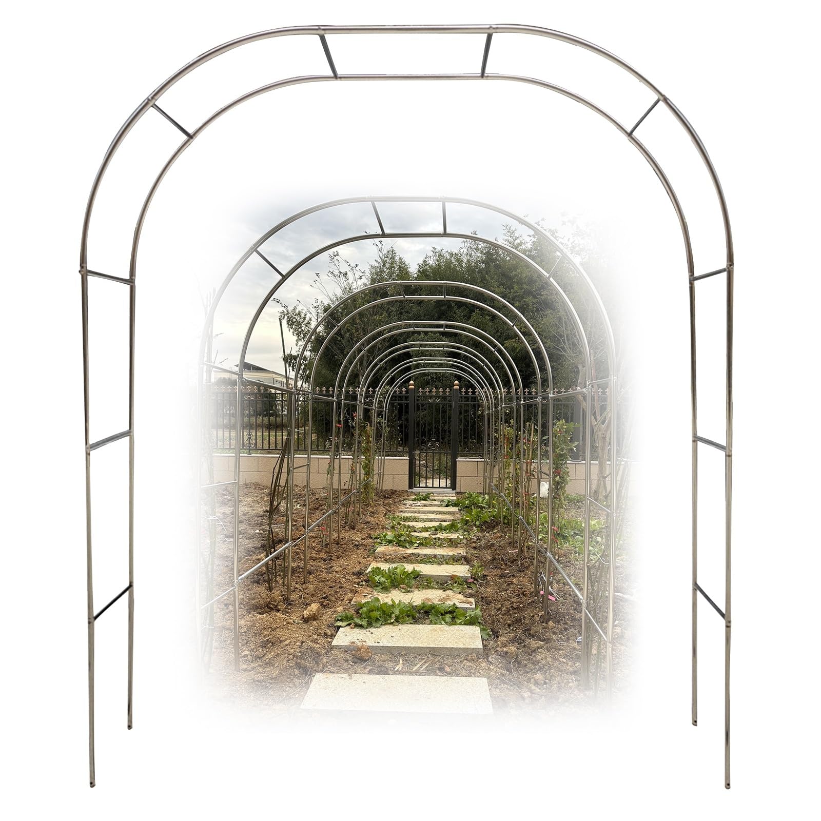 Generisch Pergola ogrodowa, łuk ogrodowy ze stali nierdzewnej – wytrzymała, odporna na warunki atmosferyczne kratka dla roślin pnących, róż i warzyw – 230/240 cm, łuk podporowy do użytku wewnątrz i na
