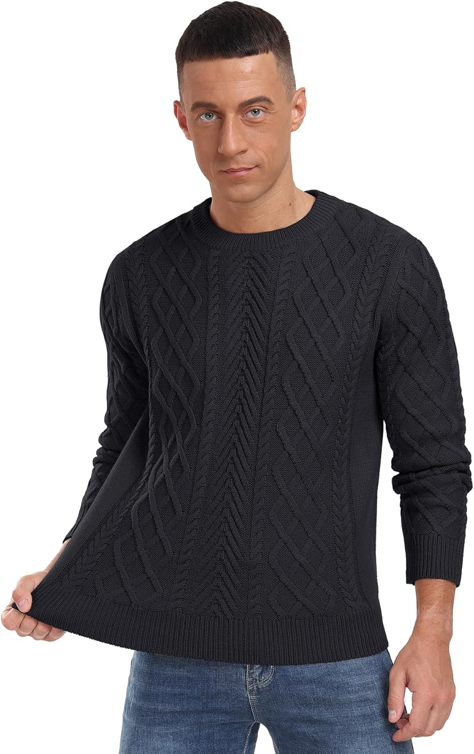 Askdeer Men's Pullover Sweater Fisherman Long Sleeve Chunky Knit Sweater Classic Casual Crewneck Sweaters - Image 5