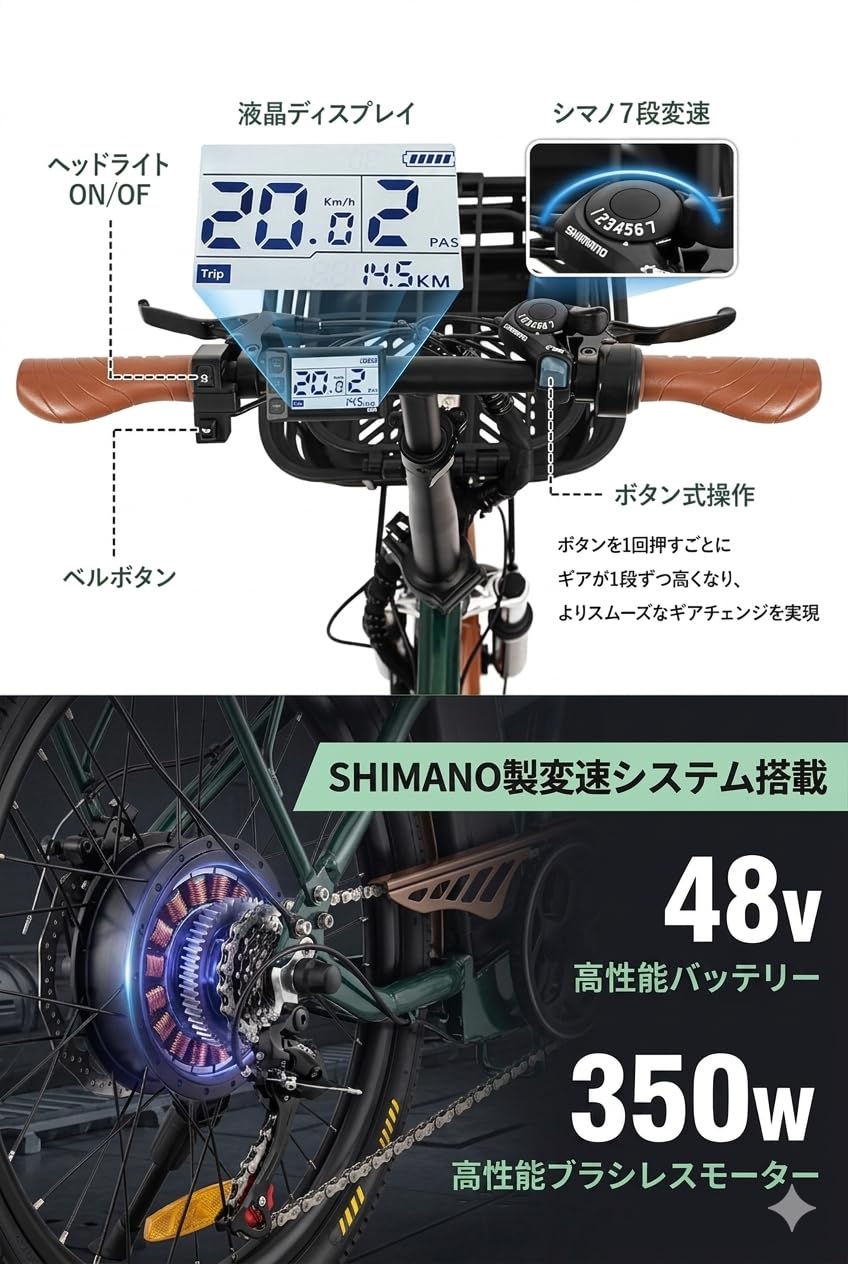 Amazon.co.jp: 2026改良型 電動自転車 折りたたみ式 20インチ 7.8Ah