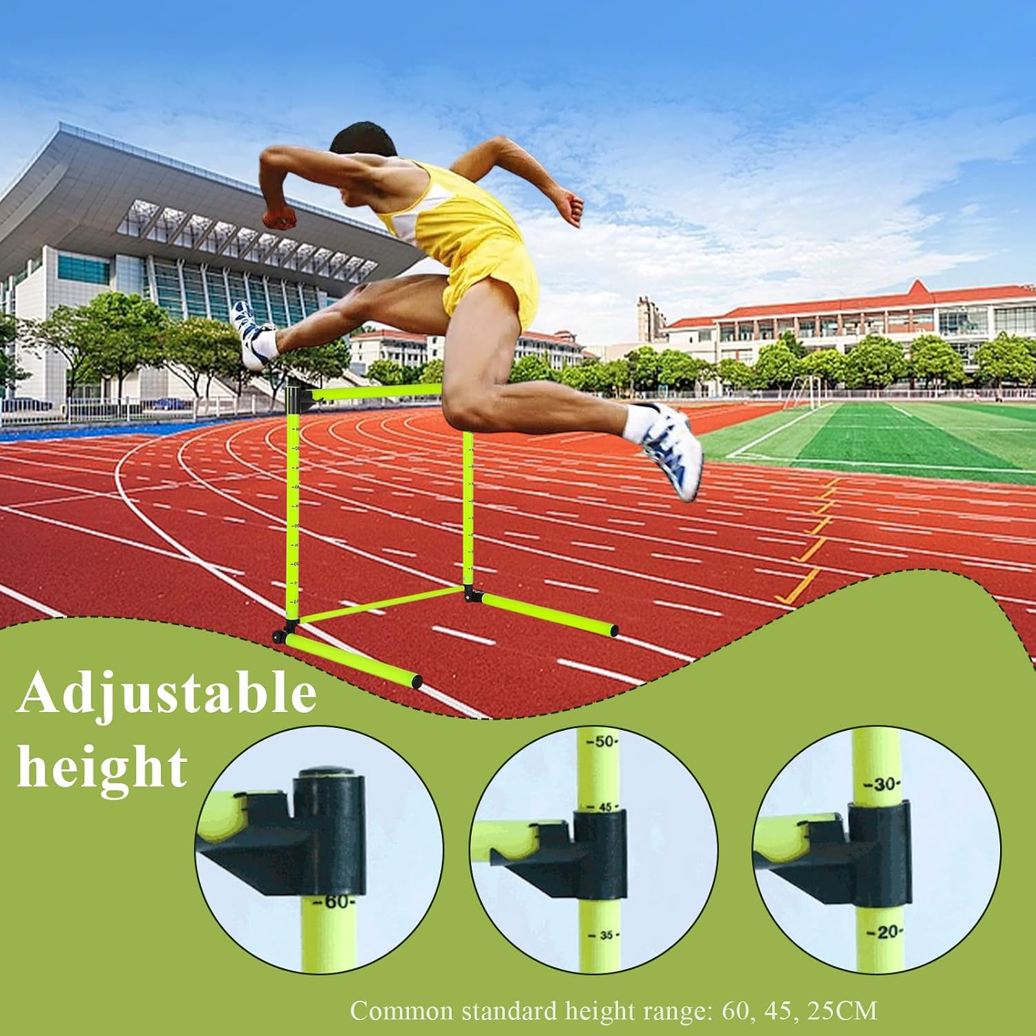 Adjustable Hurdles with Scale 23.62'' 2 Pcs Detachable Agility Training Equipment for Track Soccer & Football, Indoor & Outdoor Use, Ideal for Athletic Jumping & Speed Drills (Green)