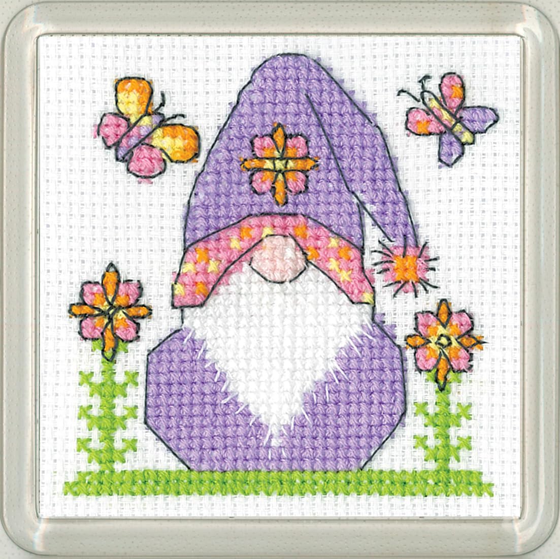 Heritage Crafts N/A Gok Coaster Cross Stitch Kit - Gok Flowers Coaster - Kirste Roche Desigs