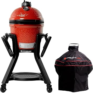 Joe Jr Portable Charcoal Grill 3-Piece Bundle by Kamado Joe with Grill Cover and Cart with Side Shelves