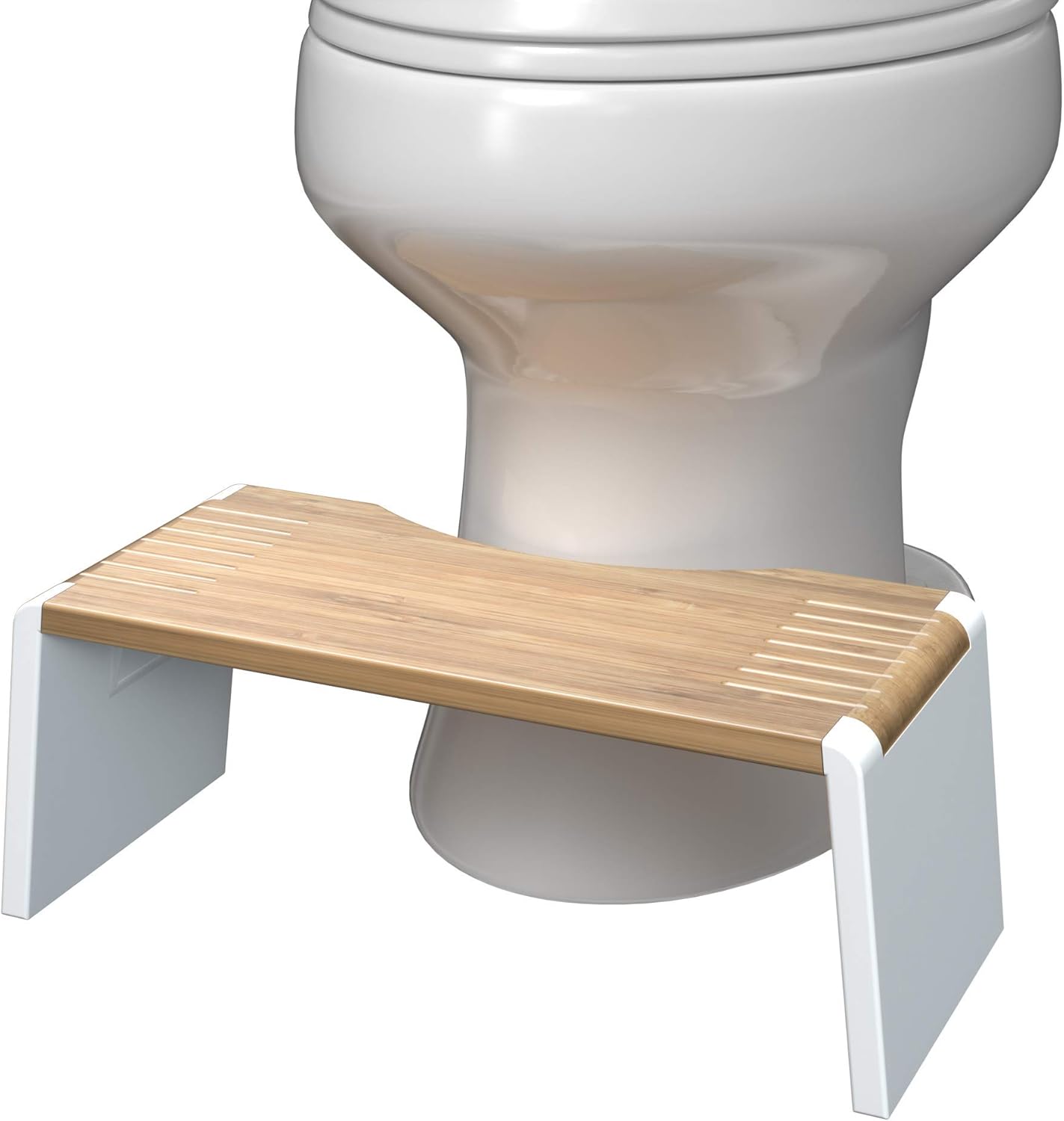 Squatty Potty Stockholm Folding Bamboo Toilet Stool 7" Collapsible, Brown and White, 1 Count : Health & Household