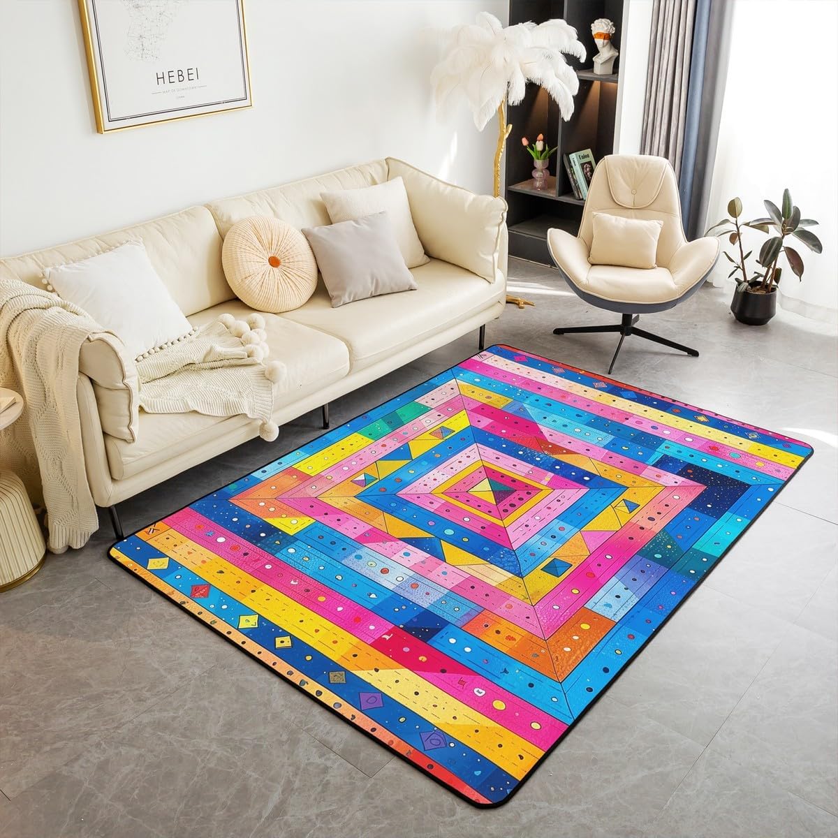 Erosebridal Sushi Cartoon Carpet 5x7, Cute Food Theme Area Rug, Japanese Style Kawaii Indoor Floor Mat, Orange Decorative Accent Rug for Kids Girls Teens for Bedroom, Living Room, Bedside Classroom