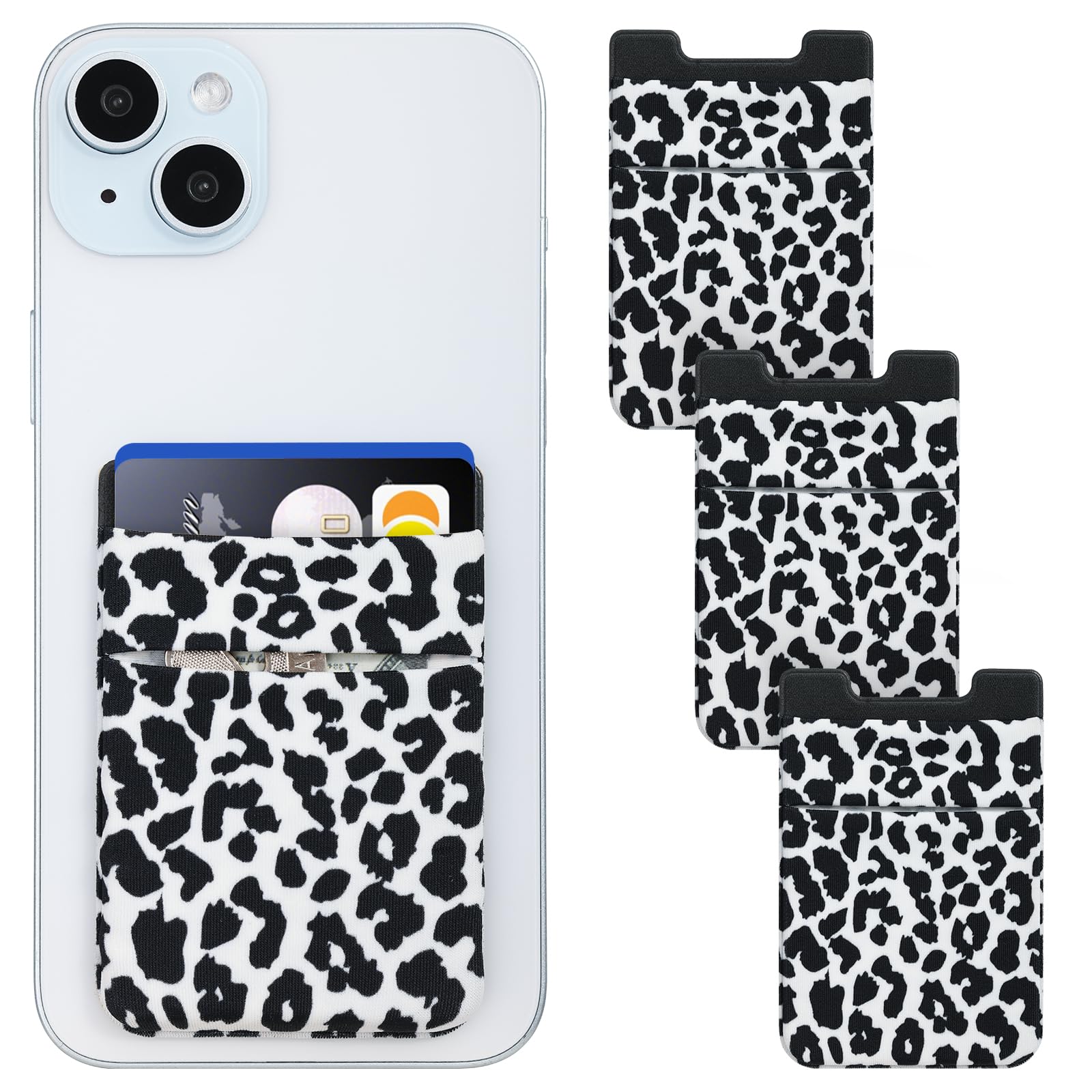 Paquete de 3 bolsillos adhesivos para teléfono celular, soporte para tarjetas de crédito para la parte posterior del teléfono, cartera para tarjetas adhesiva [doble seguridad] con adhesivo 3M para