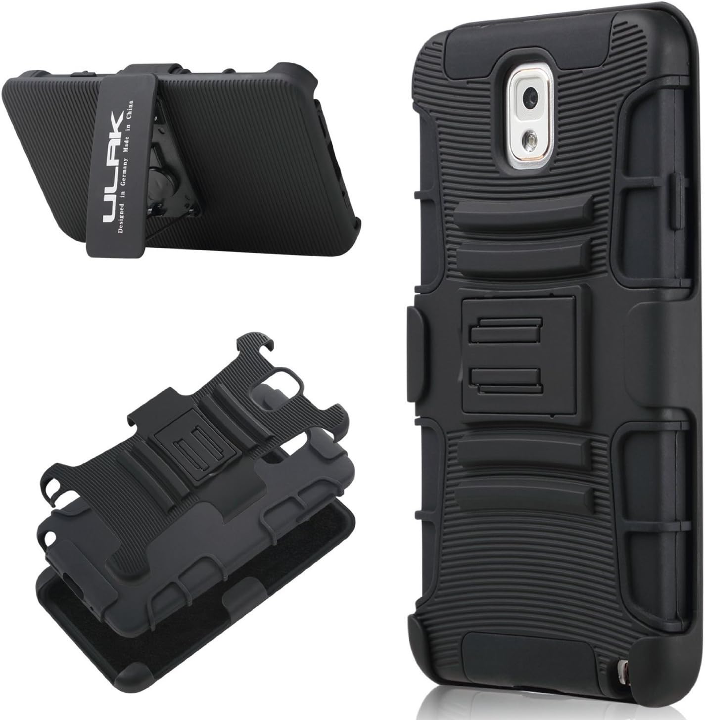 ULAK Note 3 Case, Galaxy Note 3 Case - Shock Absorption Slim Hybrid Holster Case Cover w/Kickstand and Belt Clip for Samsung Galaxy Note 3 N9000 (Black/Black)