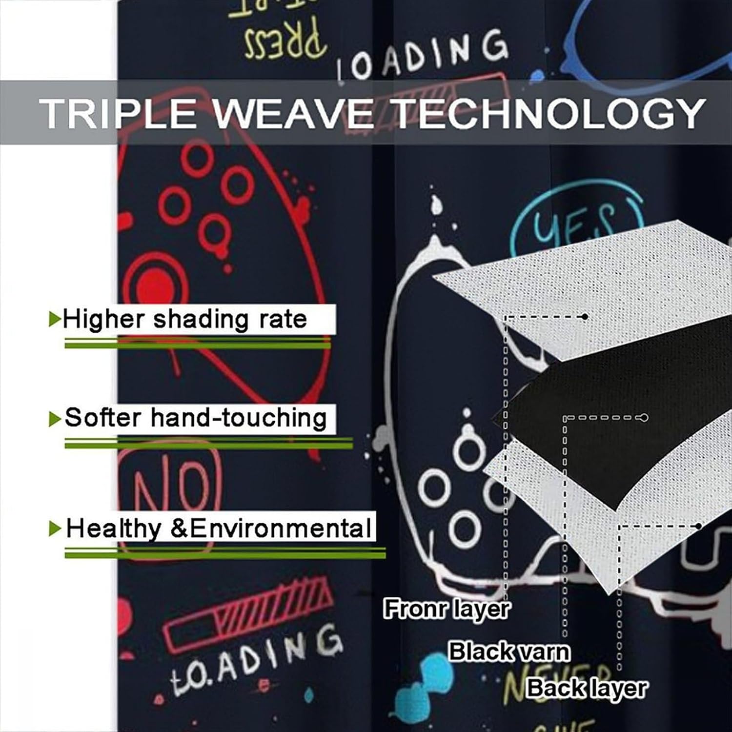 Neon Gamepad Game Window Curtains Teen Boys Modern Gaming Video Game Room Bedroom Living Room Decorations Home Window Treatments Drapes 2 Panel W52xL84in Blackout