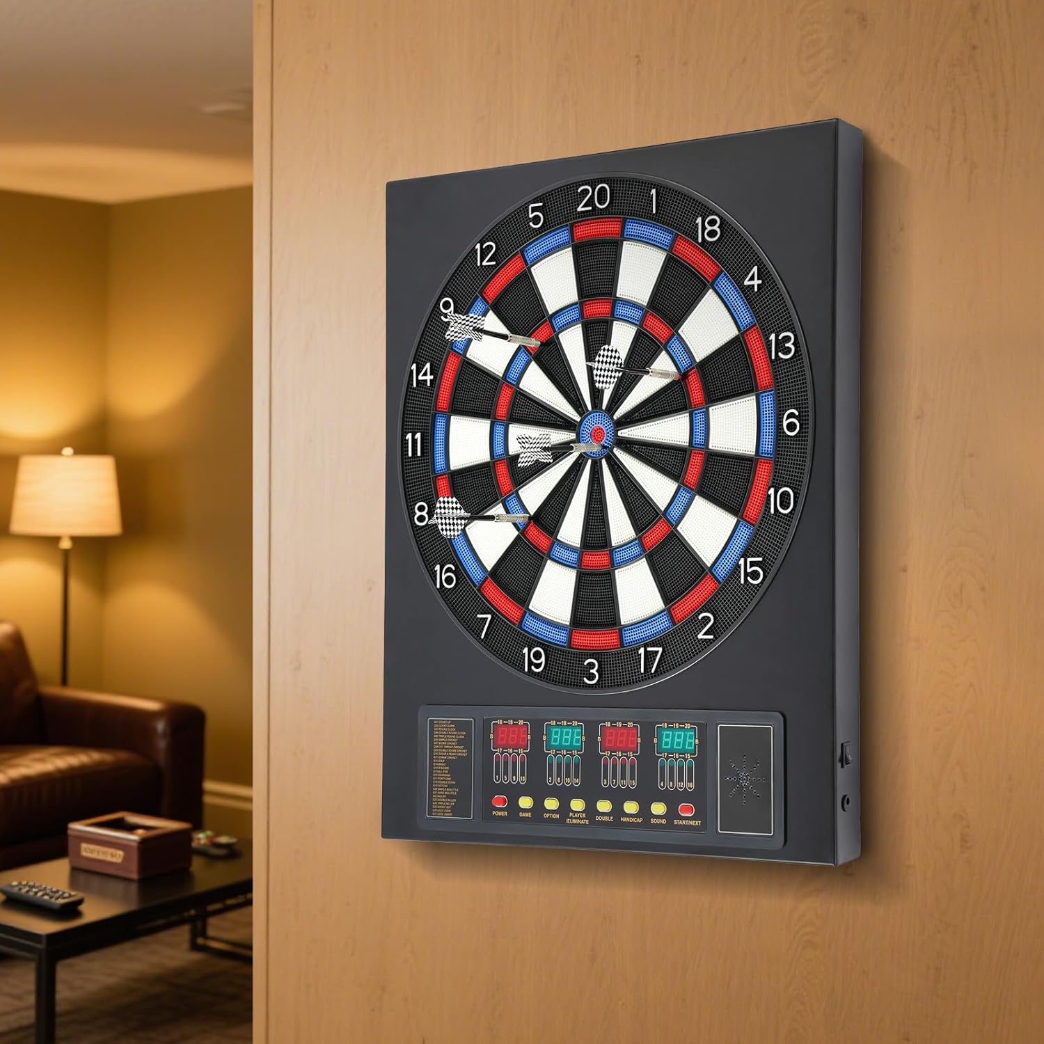 Electronic Dartboard Set with Automatic Scoring, Box-Type Electronic Dartboard for Adults, Digital Soft Tip Dart Boards with 4 LED Displays & 27 Games for Home Game Room Bar Party