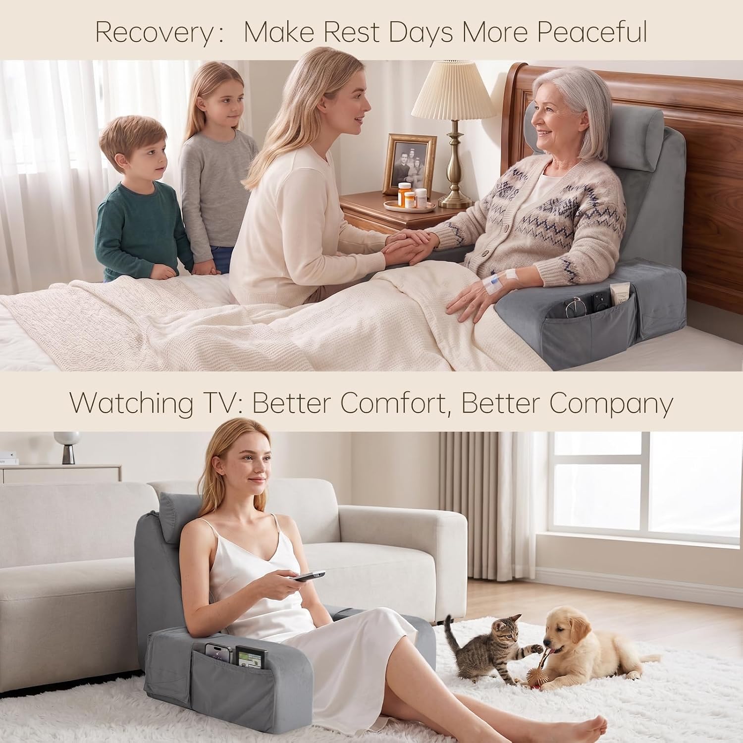 ENITYA Back Pillow for Bed Sitting Up,Reading Pillow with Armrests & Big Pockets for Adults,Upright Pillow for Resting,Watching TV,Nursing,Recovery,Gaming,Grey thumbnail
