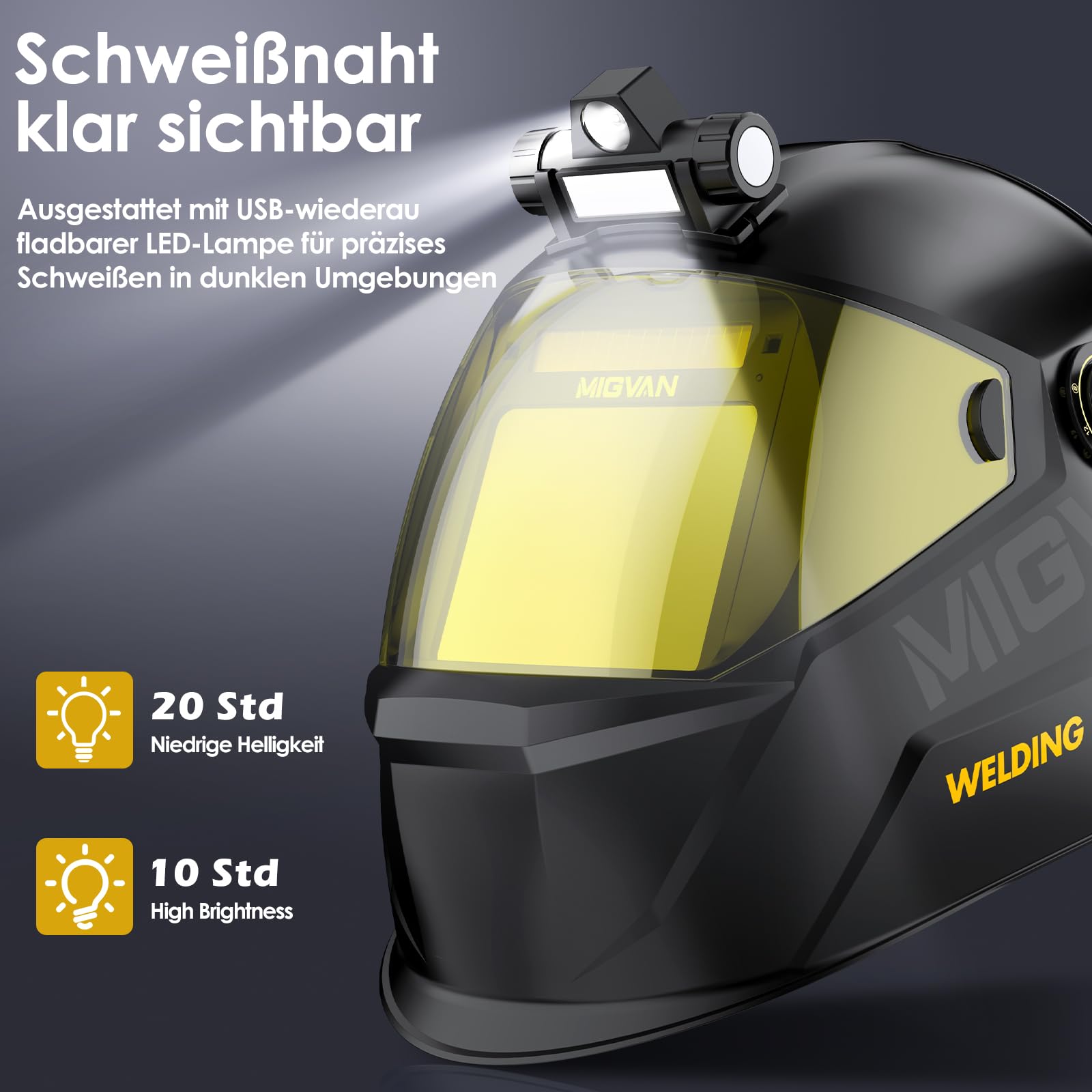 Schweißhelm Automatik mit LED-Licht & True-Color 100x82mm XL Sichtfeld Schweißerhelm 0,1ms Abdunkelung - Profi Schweißmaske Solar für MIG Wig TIG MMA & Schleifen DIN 4/5-9/9-13 H24