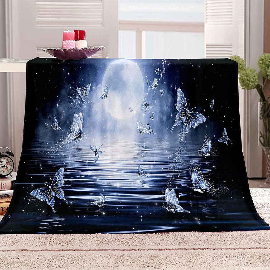 Couverture flanelle douce papillon bleu contre le froid du salon
