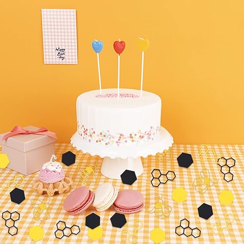Miniatura 4 de 100 unidades de confeti de abeja, rayas de punto de abeja, círculo amarillo y negro, confeti hexagonal para baby shower, temática de abeja,