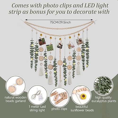 Miniatura 2 de Decoración de pared de eucalipto artificial para colgar, tallos de vegetación de plantas artificiales en guirnalda de cuentas de girasol de 29