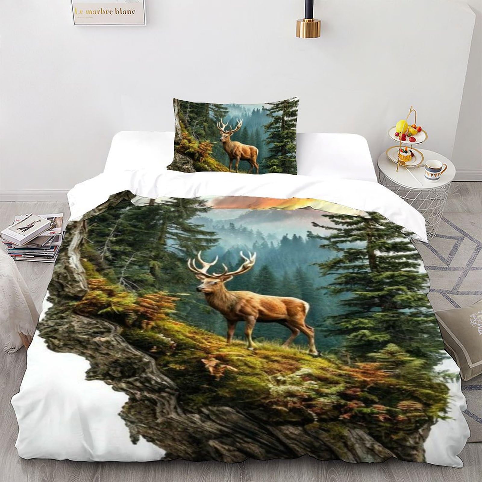 Housse de couette single filles pour lit enfant motif cerf forêt