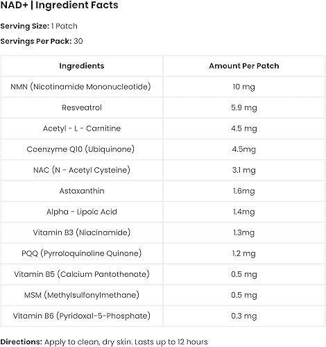 Miniatura 6 de The Patch Remedy Kit de parches de magnesio NAD Plus - Glicinato de magnesio, NMN, CoQ10, NAC, ácido alfa lipolico, complejo de vitamina B, MSM, PQQ