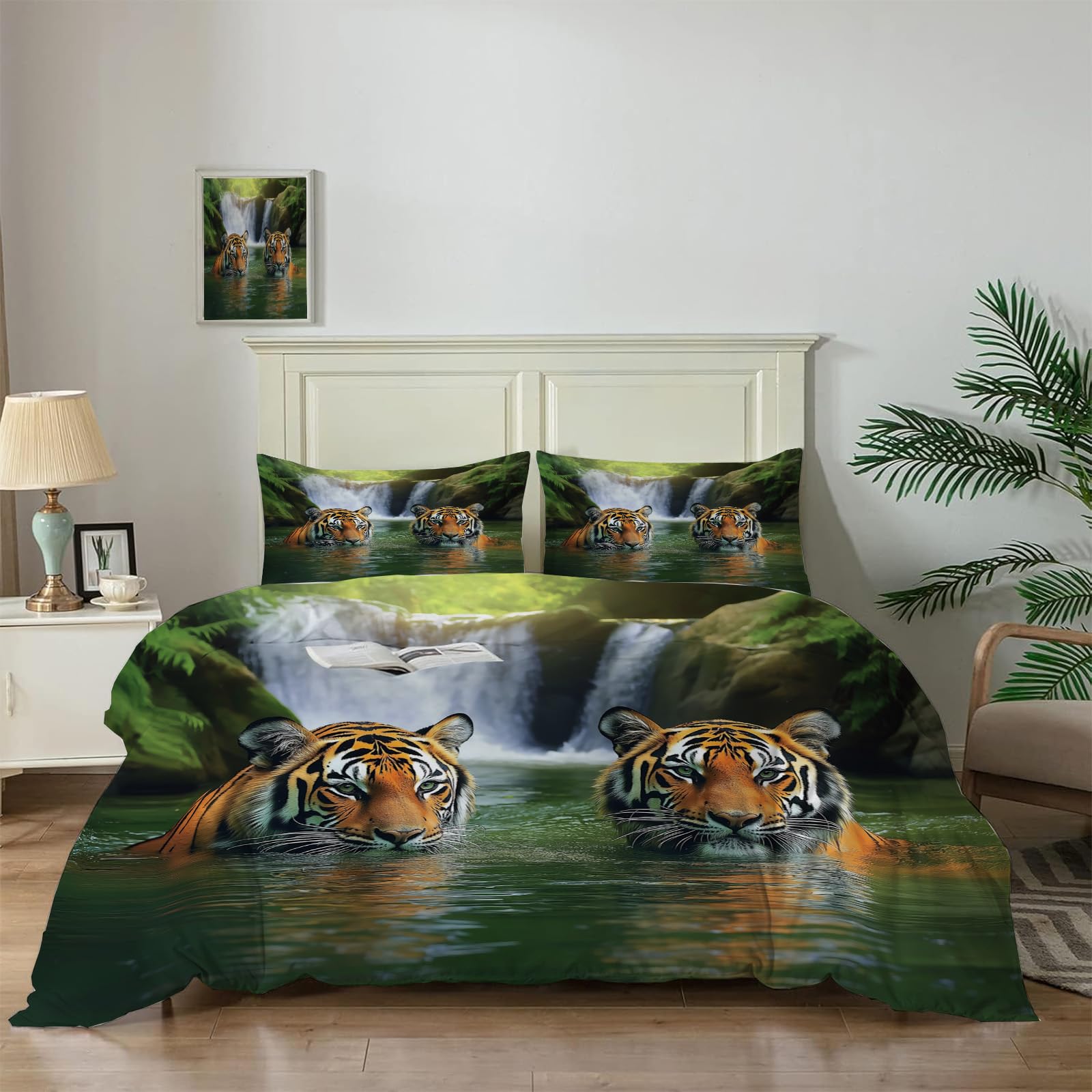 Couette 220x240cm Tigre anti-glisse avec fermeture éclair solide