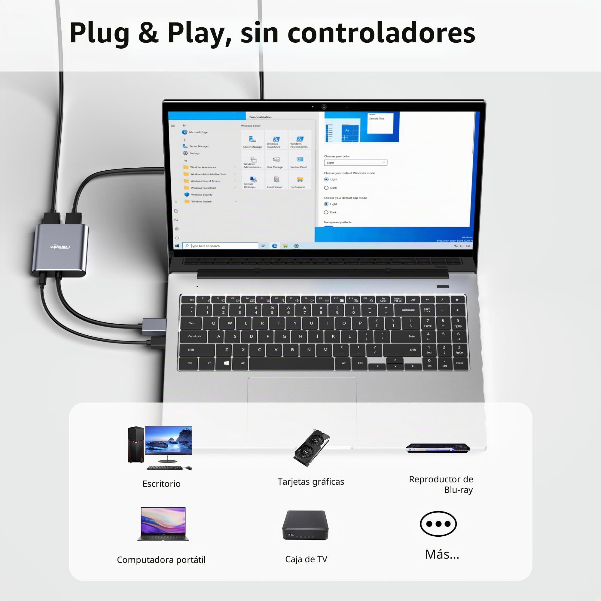 Fairikabe Adaptador DisplayPort a Dual 4K60Hz, MST Extensor de Pantalla 1 en 2 Salidas, Hub para Ordenador (DP a 2HDMI)