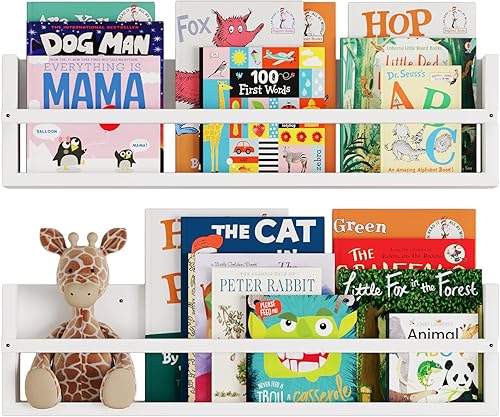 Miniatura 8 de Brightmaison Polynez - Estantes flotantes de 30 pulgadas para guardería y niños, juego de 2 estantes flotantes de madera, color blanco