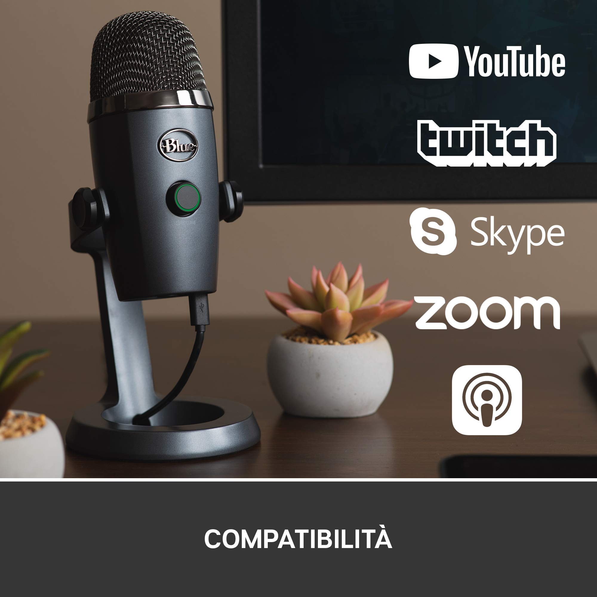 Blue Yeti Nano Microfono USB Premium per Registrazione, Streaming | Gaming, Podcast su PC e Mac, Mic a Condensatore, Effetti Blue VO!CE, Cardioide e Omni, Monitoraggio Senza Latenza - Grigio
