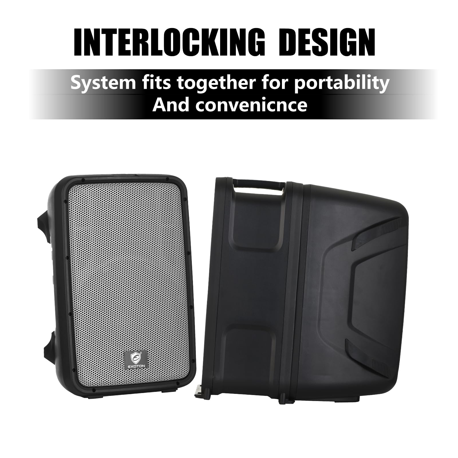 EXOTON 10inch PA System with 8-Channel Mixer,Portable 600W Bluetooth Speakers,USB/SD/FM/5-band EQ, Includes 2 Speaker Stands/Mic/48V Phantom Power,for Indoor&Outdoor