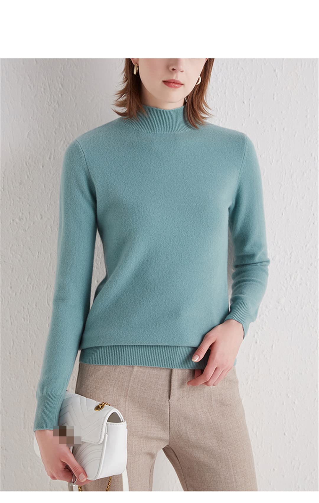 Maglione da donna in cashmere mezzo collo alto autunno inverno pullover pigro stile maglia maglia maglione di lana, Beige, XXL