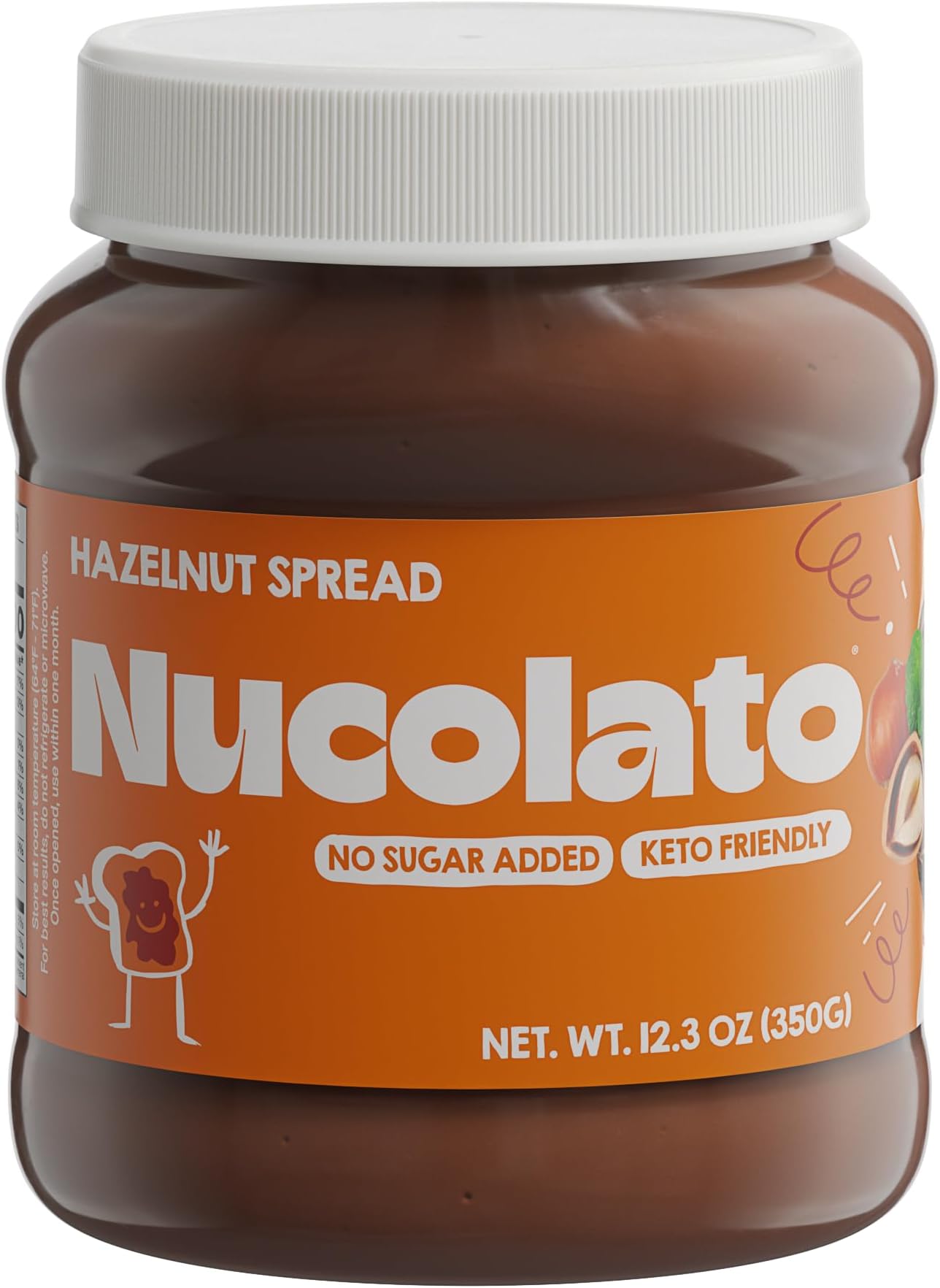 NUCOLATO | Hazelnut Spread | 12.3 oz - 350 g | Keto Friendly - No Sugar Added | Best Low Carb Dessert - Food Snacks | Perfect Topping for Cake, Bananas, Cookies, Pancakes - No Butter