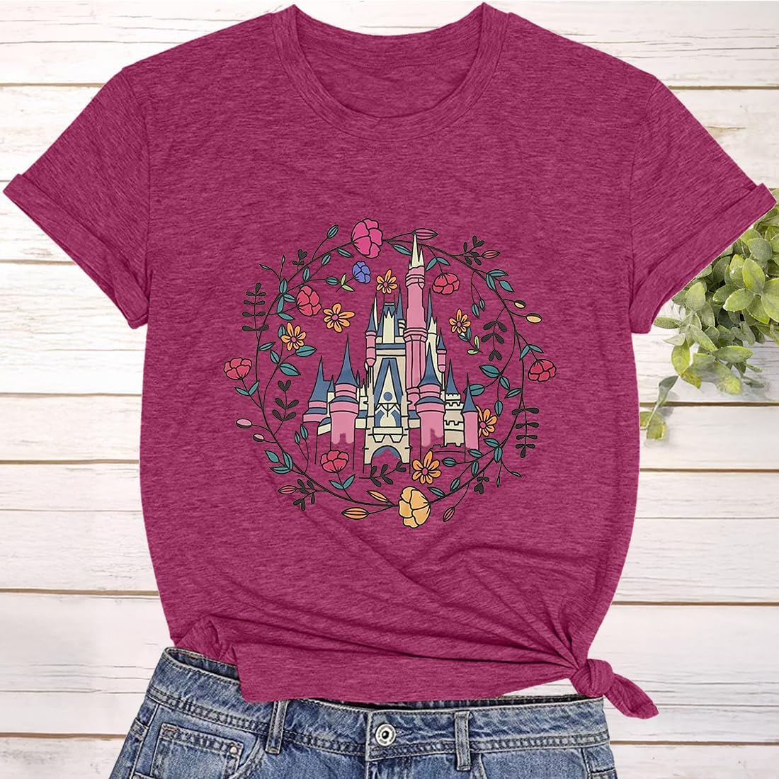 Magical Kingdom Shirts for Women Princess Castle Short Sleeve Vintage Floral Graphic Tee Vacation Tops - Image 2