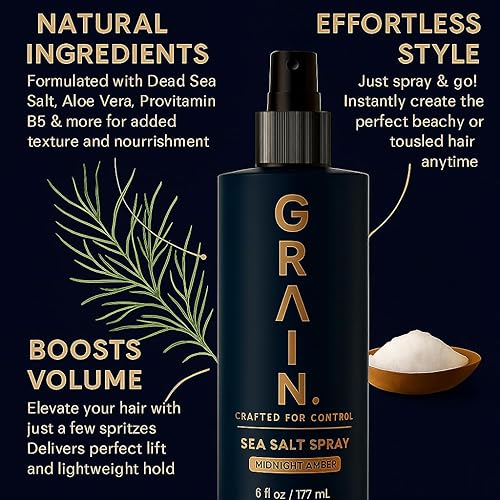 Miniatura 8 de Spray de sal marina de grano para hombres  Spray de sal marina texturizante y voluminizante para cabello  Bruma de volumen ligero  Textura natural