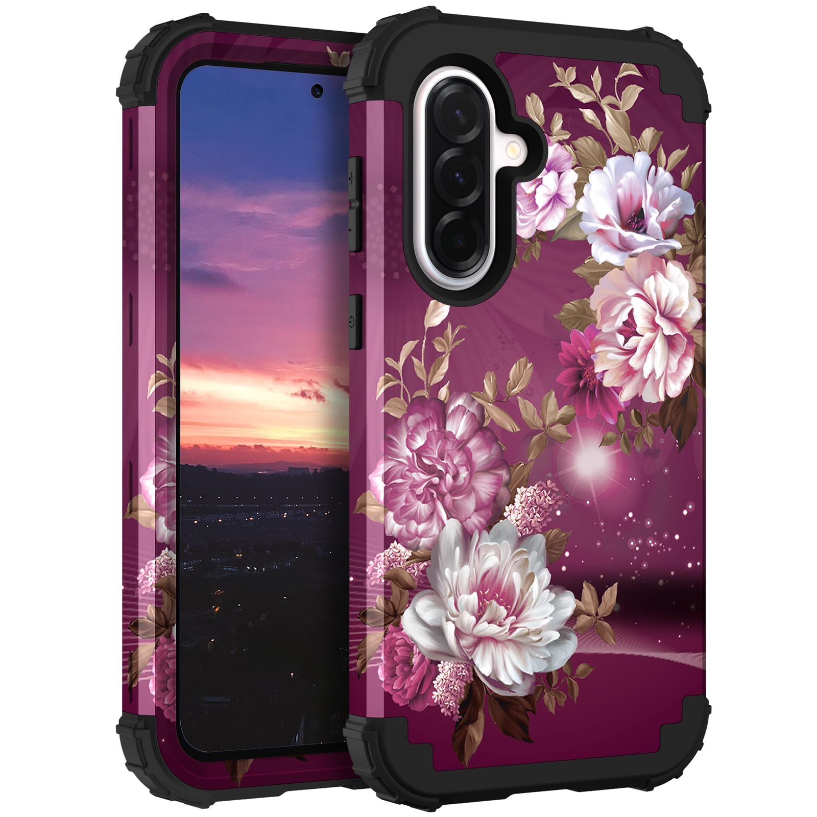 Photo 1 of Hocase for Samsung Galaxy A57 5G Case Burgundy Flowers