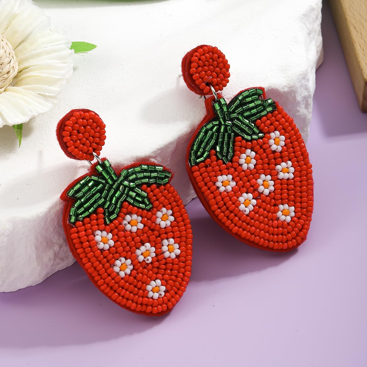 Beaded Fruit Earrings for Women, Handmade Beads Strawberry Lemon Fruits Dangle Earrings for Summer Jewelry Gifts - Image 8