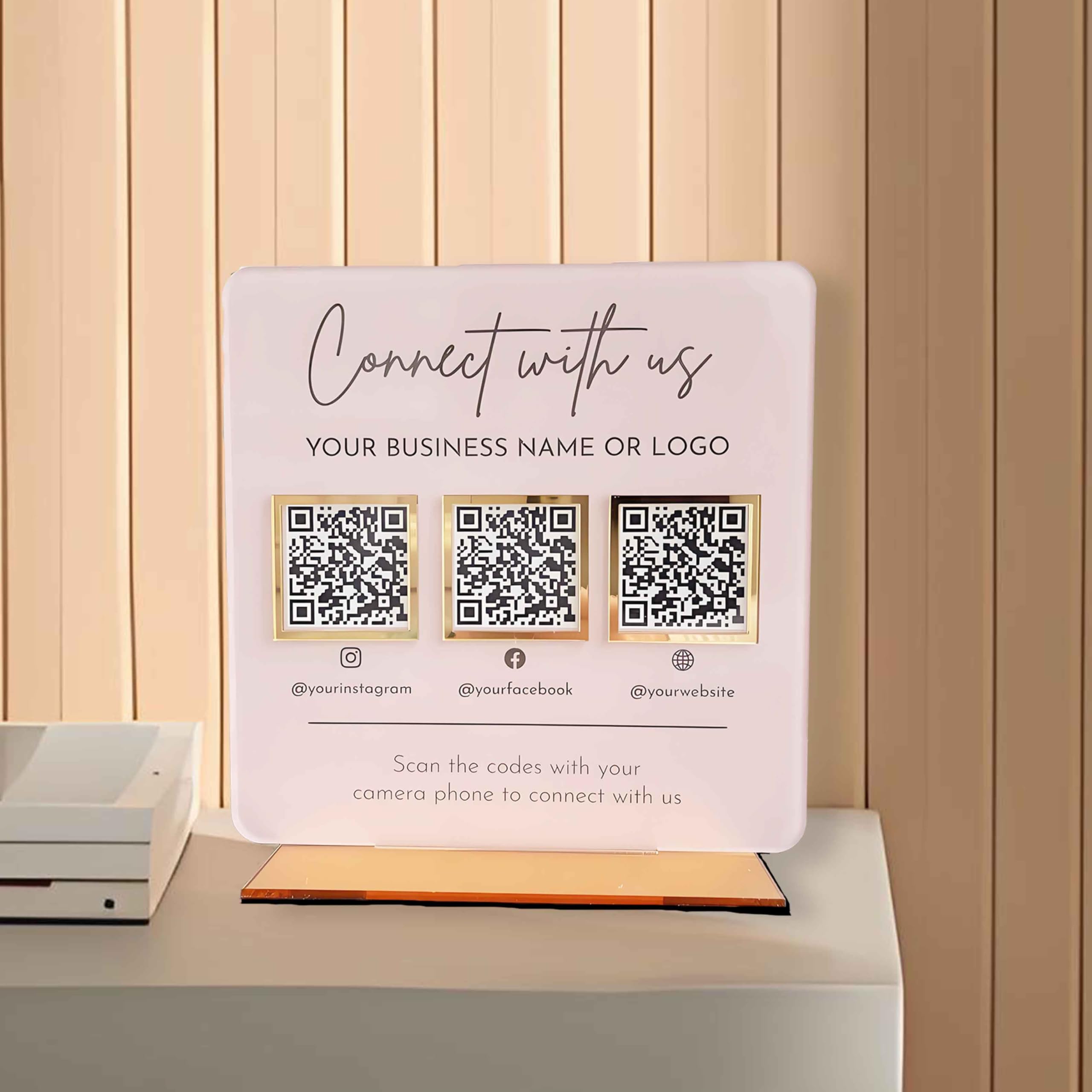 Código QR cuadrado de acrílico personalizado, múltiples textos privados de redes sociales personalizados, Venmo Cashapp Zelle, adornos de escritorio de oficina de empresa, tienda, restaurante, salón