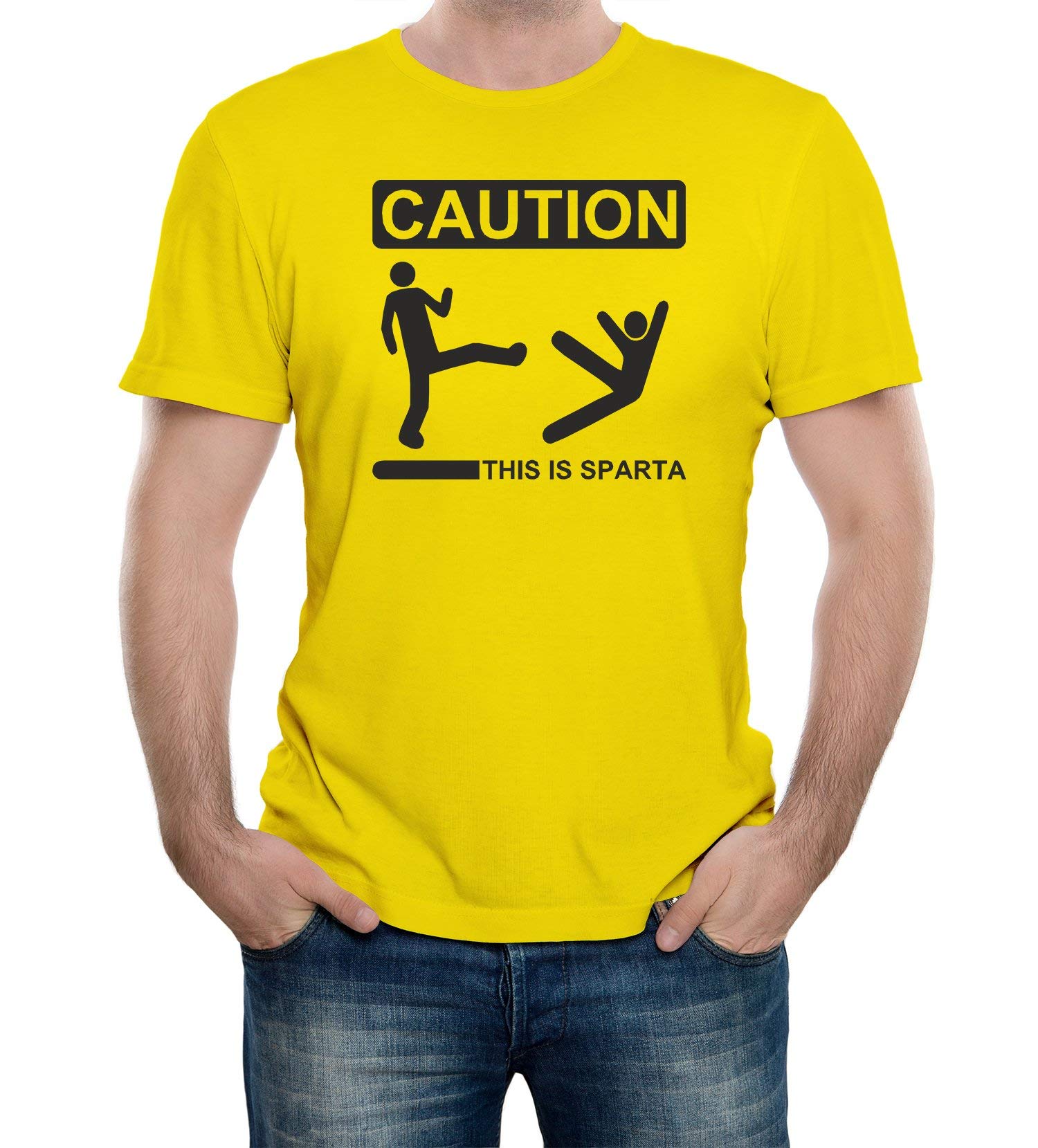 Reality GlitchMen's Caution This is Sparta T-Shirt.