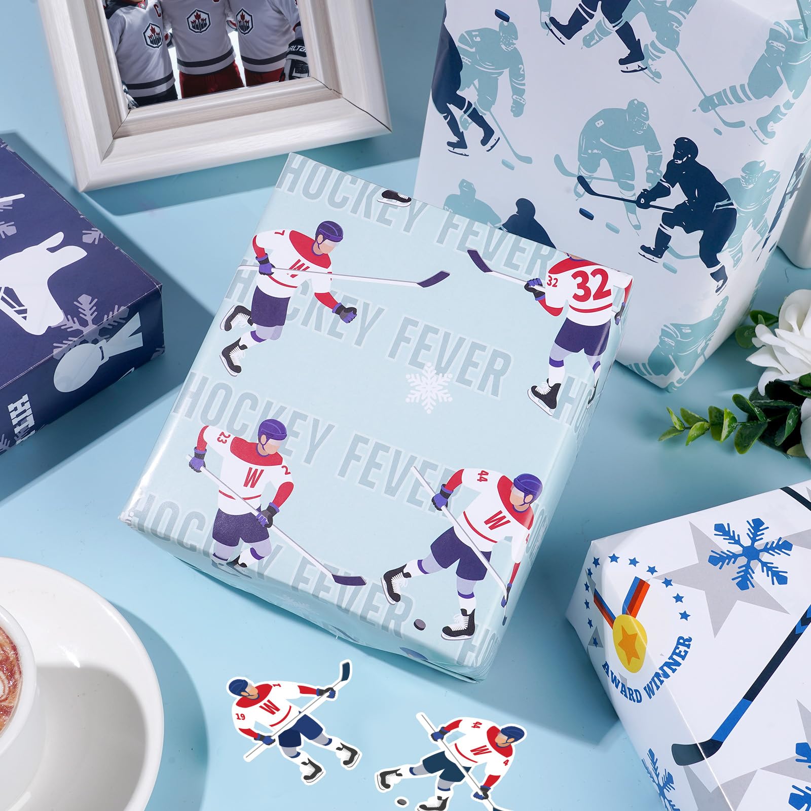 Eishockey-Geschenkpapier, 12 Bögen, Hockey-Geschenkpapier, Sport-Geschenkpapier, Eishockey-Themen-Geschenkverpackung für Party, Geburtstag, Teamfeier, 50,8 x 71,1 cm