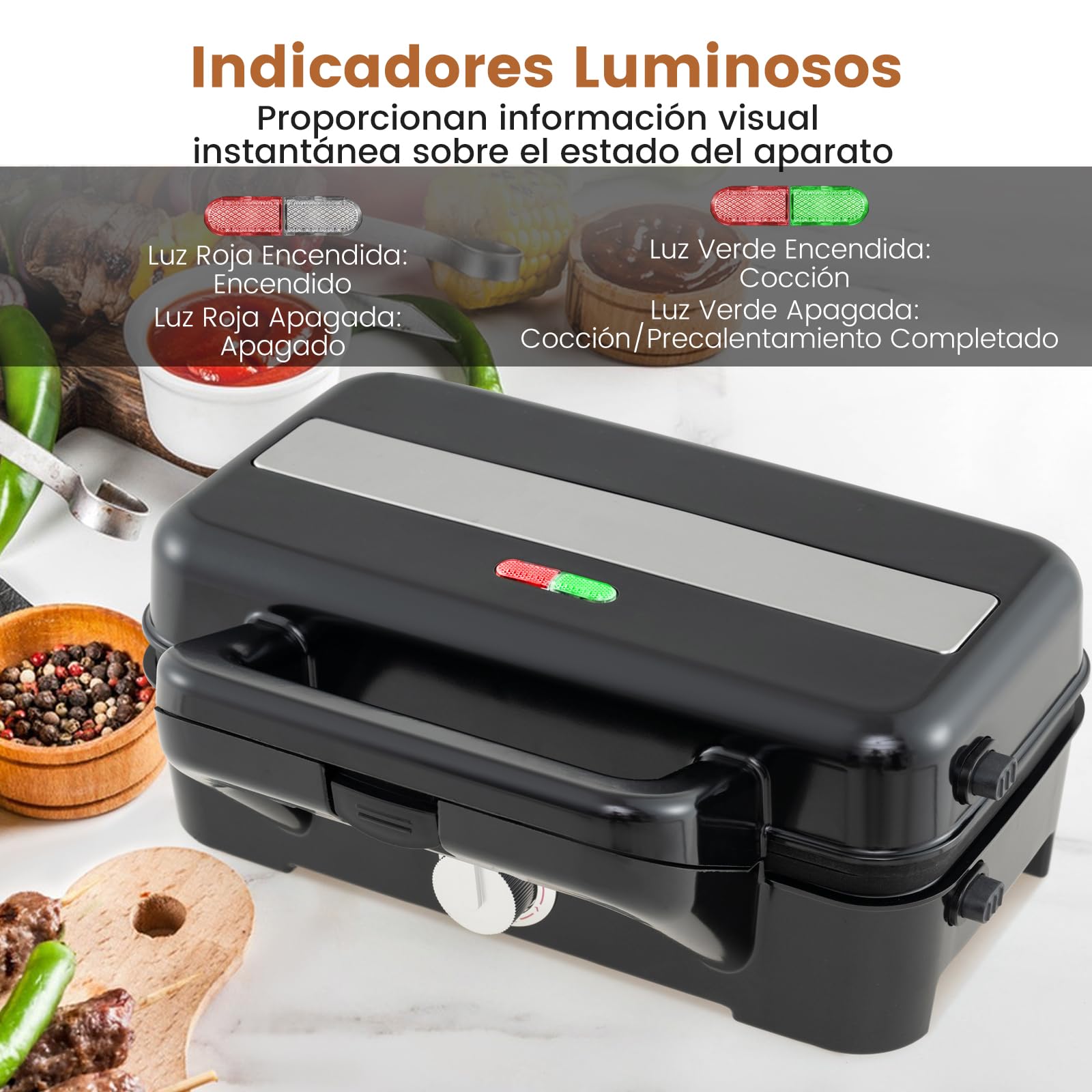COSTWAY Sandwichera 3 en 1, 1082W Tostadora Grill con Placas Antiadherentes Extraíbles para Sándwich, Temperatura de 5 Niveles, Libre de BPA, Plancha Eléctrica para Panini con LED, Asas Frías al Tacto