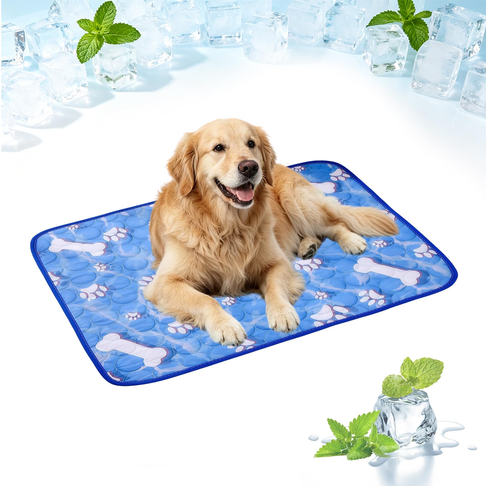 XQMMGO Dog Cooling Mat Large 100x70cm, Gel-Free Self-Cooling Pet Bed for Dogs Cats, Breathable Ice-Silk Cool Touch Pat for Crates Cars Floor, Waterproof, Non-Slip, Machine Washable