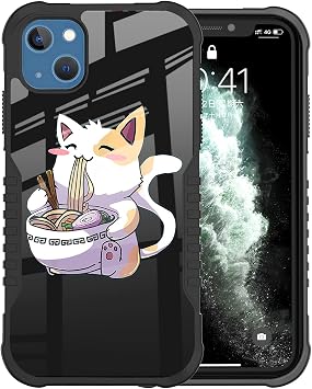 Compatible with iPhone 14 Case, iPhone 13 Case for Girls Boys, Anime Cat Kawaii Design Heavy Duty Shockproof Anti-Scratch Hard PC Back TPU Bumper Drop Protection Case for iPhone 13/14