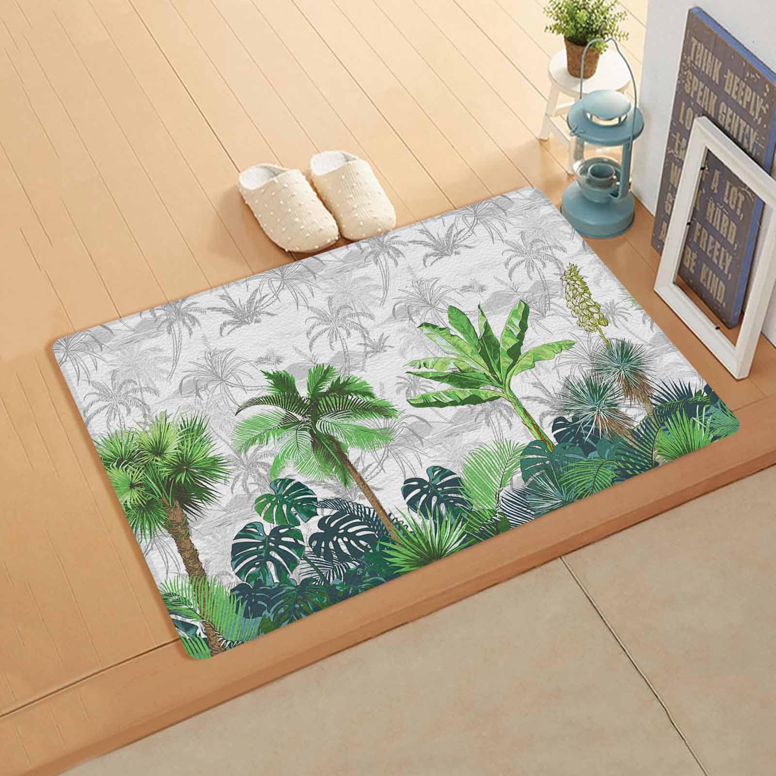 Palm Leaves Antifatigue Kitchen Bath Door Mat Cushioned Runner Rug,Washable Welcome Floor Sink Mat,Waterproof & Non-Slip Standing Doormat for Kitchen,Tropical Green Tropical Plants Trees Green 18