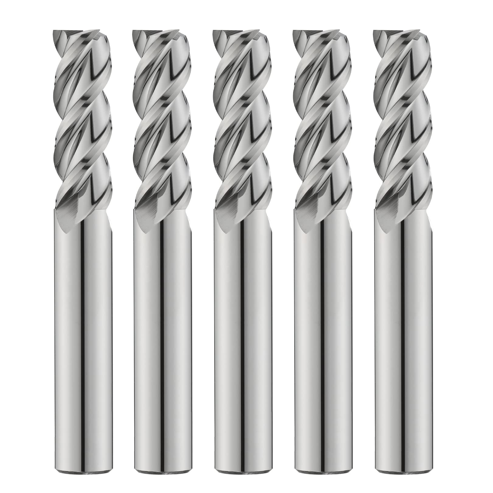 Juego de 5 fresas de carburo de extremo plano de 1/4 pulgadas para aluminio de 3 flautas con revestimiento similar al diamante CNC para aluminio, cobre, aleaciones de magnesio