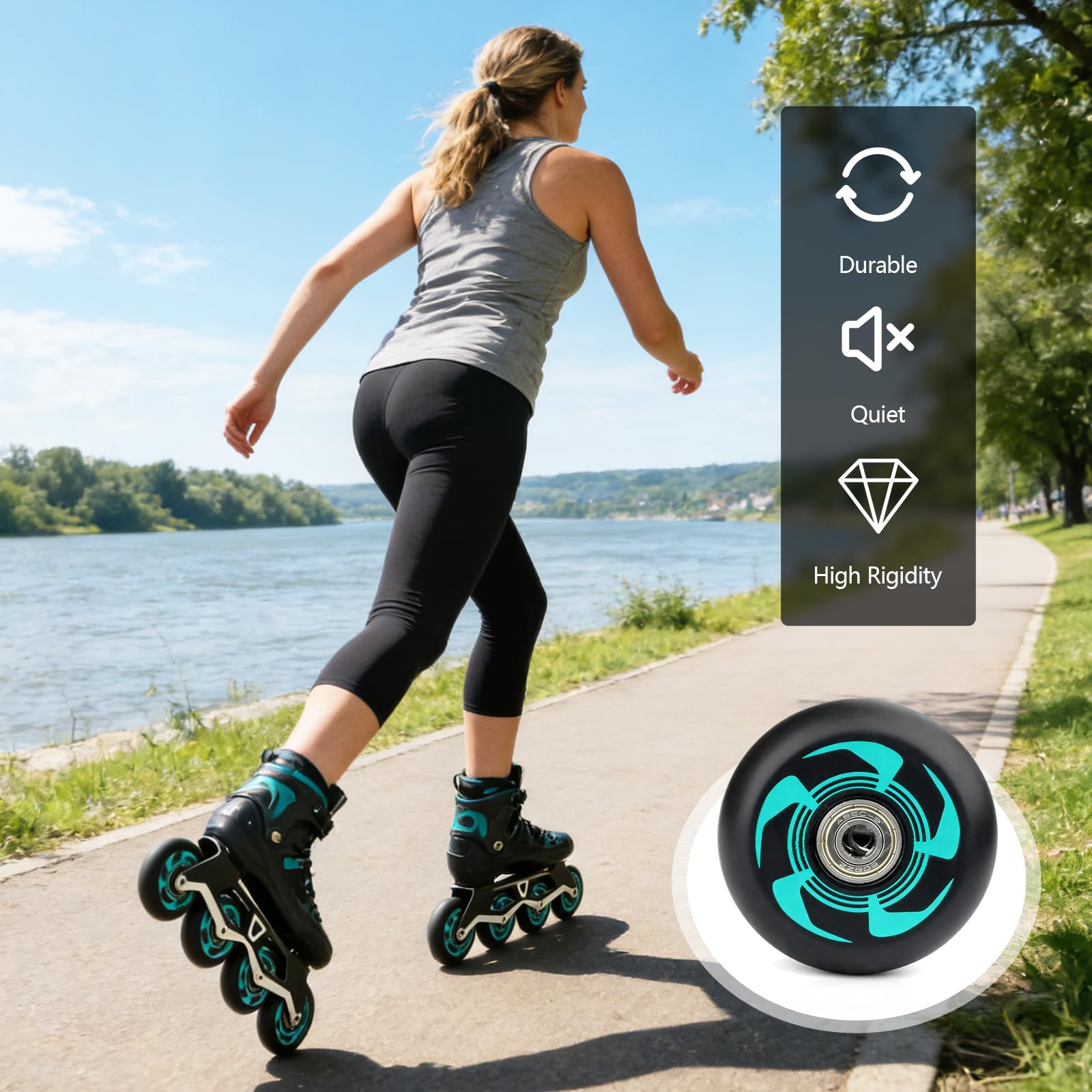 8 Piezas Ruedas Patin en Linea con Rodamiento ABEC9, 76mm/ 80mm Ruedas para Patines en Línea, Rueda de Repuesto para Patin en Linea Interior o Exterior para K2 Hudora Gonex Apollo (76mm)