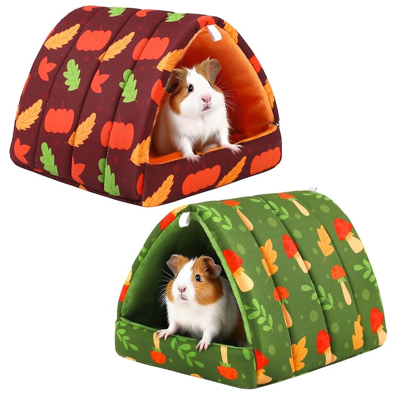 Cama e esconderijo de tecido para pequenos animais UPINS, dobrável, laranja e verde, pacote com 2