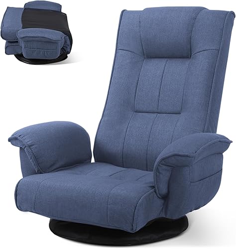 Miniatura 1 de Silla ergonómica de tela de lino, sofá cama reclinable de 6 posiciones con soporte lumbar, tumbona plegable con cojín grueso, reposabrazos y