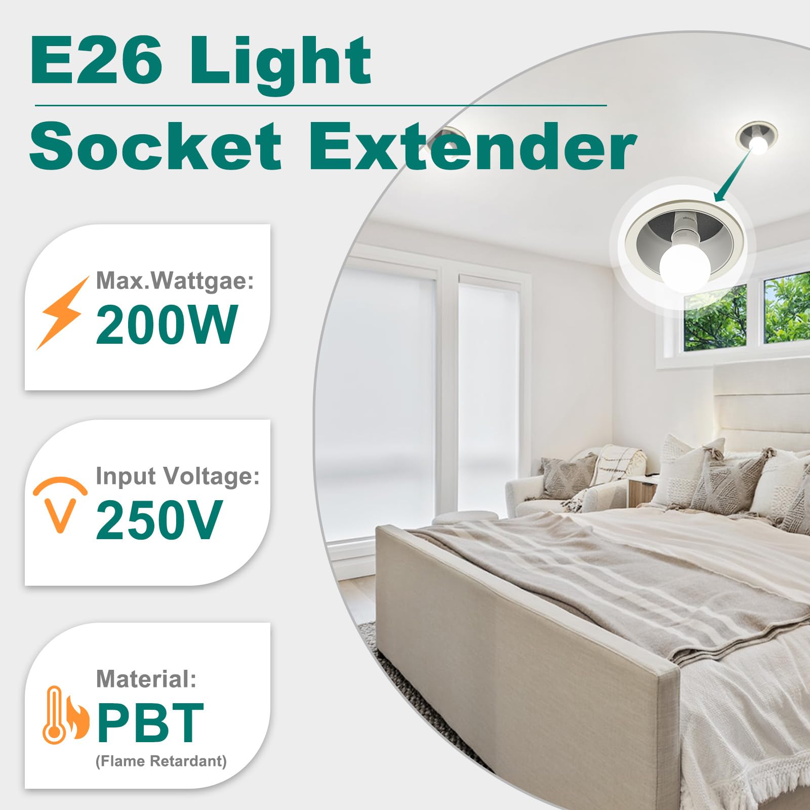 DiCUNO Socket Extender - Lower Bulbs & Brighten Rooms -2