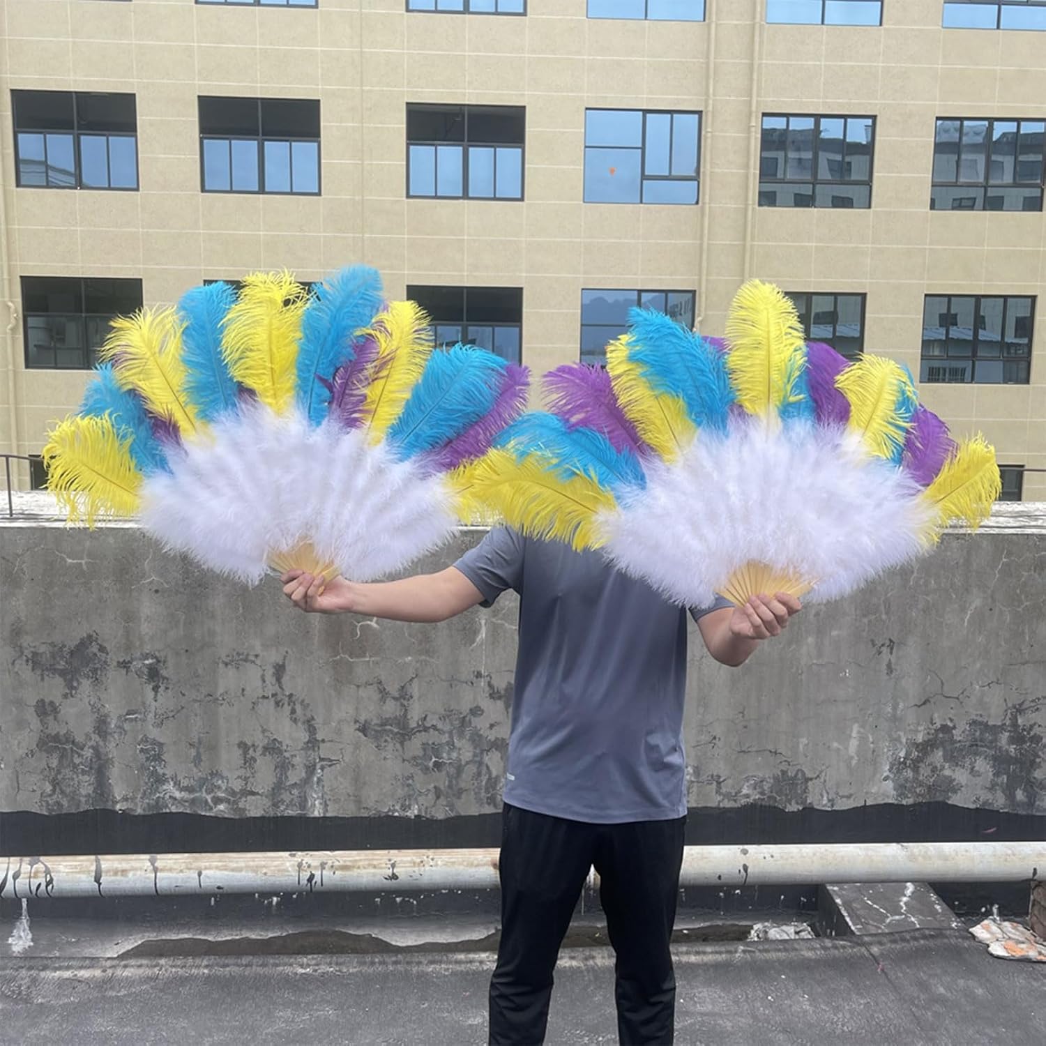 Ostrichs Feathered Hand Fan Foldable Plumages Large Feathered Fanning Stage Show Dance Props for Womens Folding Hand