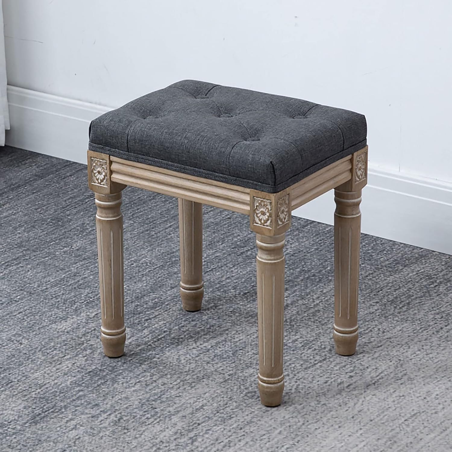 Vanity Stool for Makeup Room, Vintage Bedroom Makeup Stool Makeup Dressing Stool, Piano Stool with Rustic Wood, Easy Assemble (Color : Dark Gray)