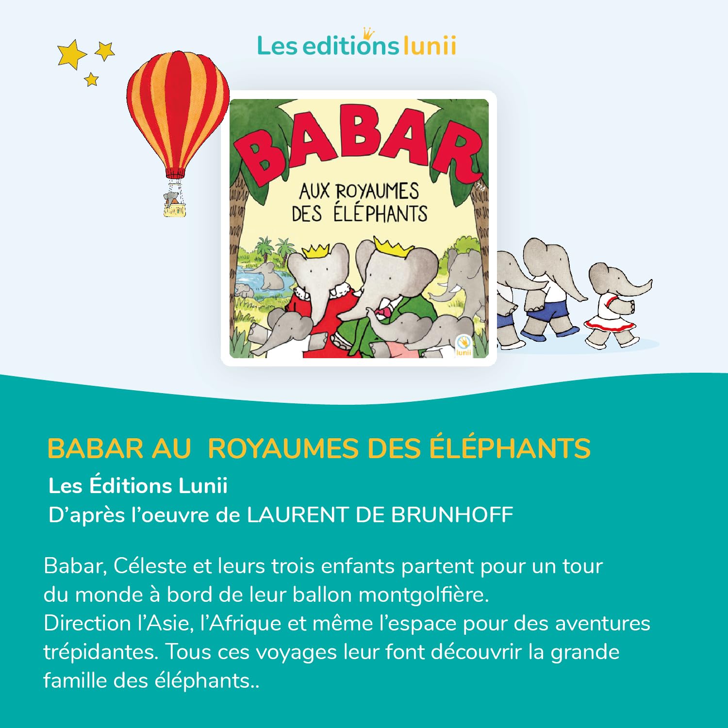Lunii Babar aux royaumes des éléphants Livre Audio interactif français durée 1h27 dès 3 Ans