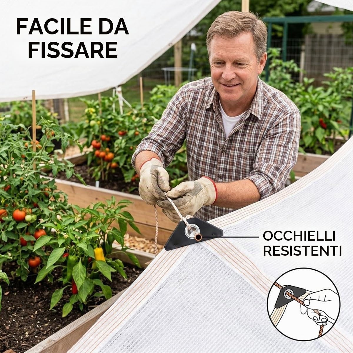 Rete Antigrandine per Orto con Occhielli, Rete Ombreggiante Bianca 50% Uv, Telo Ombreggiante Esterno Traspirante, Vele Ombreggianti Hdpe 5x5 3x3 3x4 per Gazebo Giardini Balcone Pollaio(4x5m)